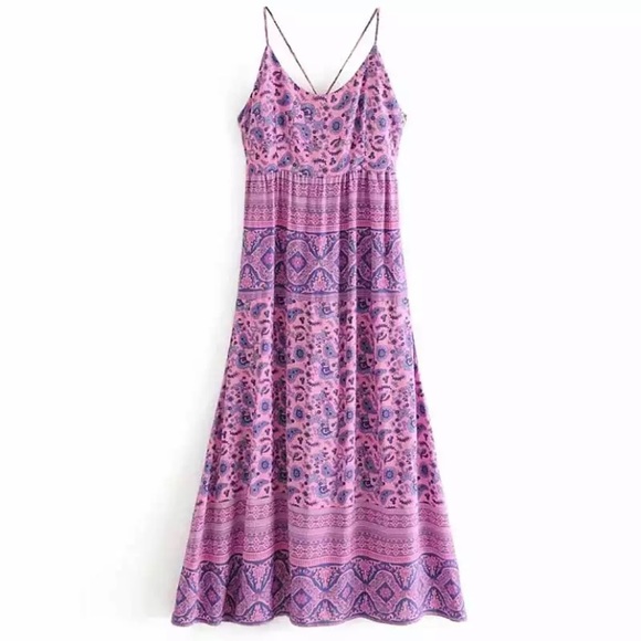 SOLD OUT Purple & Pink Boho Gypsy Maxi Tank Summer Dress - Picture 4 of 6